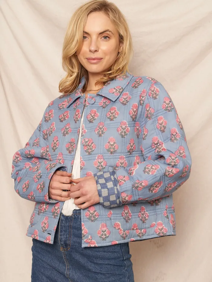 En Creme Reversible Floral Checkered Jacket Rings
