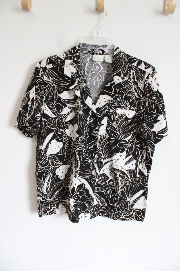 Erika Rings Erika Black Tropical Print Vintage Top M