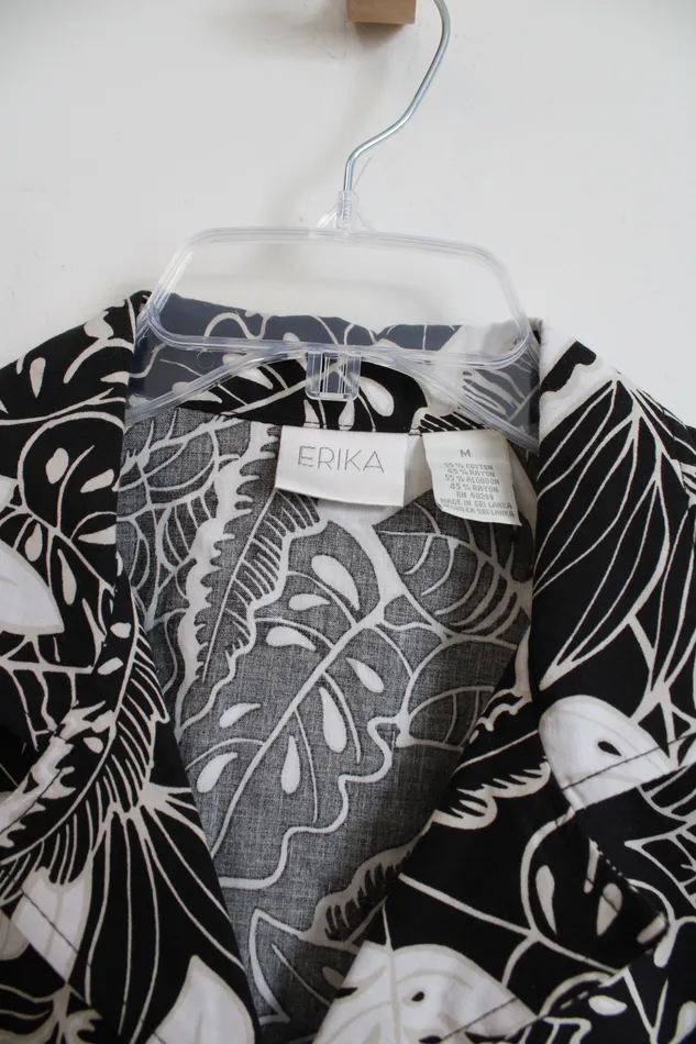 Erika Rings Erika Black Tropical Print Vintage Top M