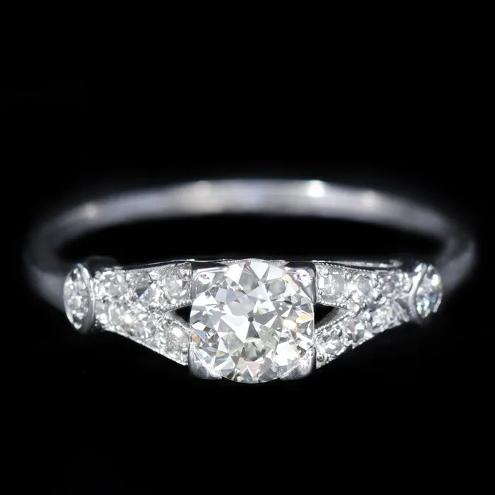 Rings Primative Gemstone Art Deco Platinum 042 Carat Diamond Engagement Ring