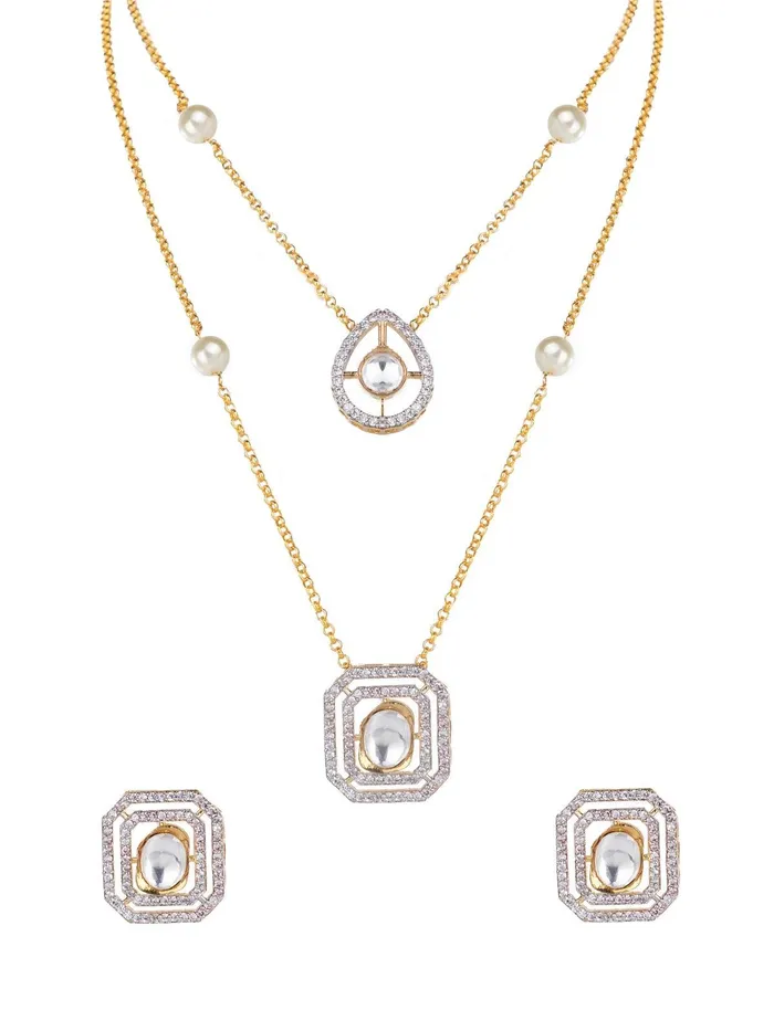 Attrangi Necklaces Sejal Uncut Diamond Layered Pendant Set Polki Set