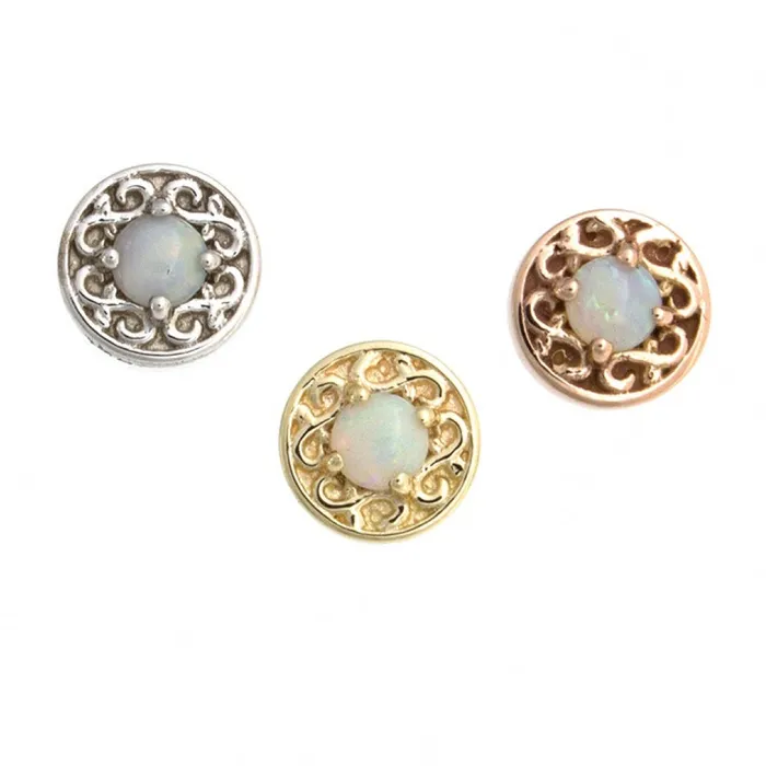 Body Vision BVLA threadless Elizabeth Pin in Gold with Genuine White Opal Earrings
