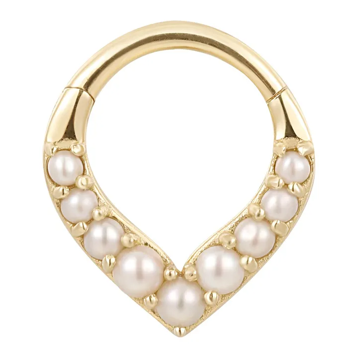 Buddha Jewelry Organics Rings Rise Shine Hinge Ring Clicker in Gold with Pearls