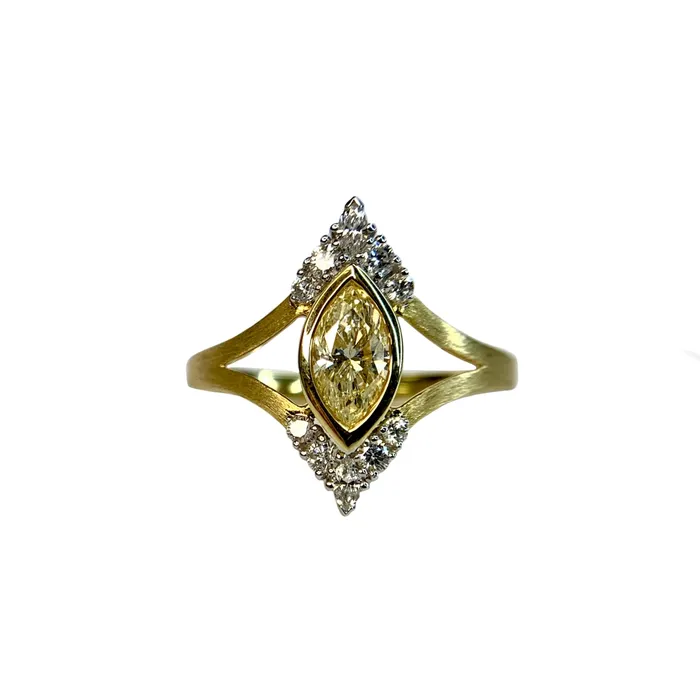 Cherie Dori Rings Yellow White Diamond Marquise Ring