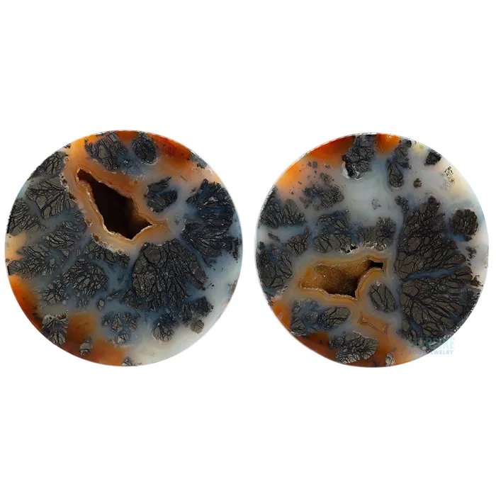 Earrings Grit Lapidary Stone Plugs Marcasite in Agate