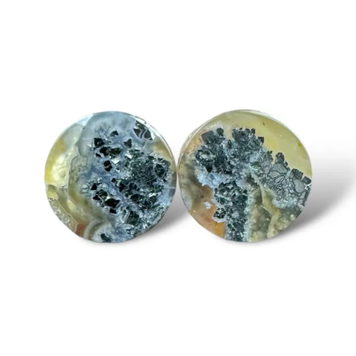 Earrings Grit Lapidary Stone Plugs Marcasite in Agate