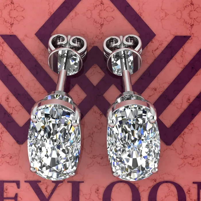 Earrings Leyloon Jewelry 7 CT x2 Elongated Cushion Cut Stud Basket Moissanite Earring Earrings Leyloon Jewelry 7 CT x2 Elongated Cushion Cut Stud Basket Moissanite Earring
