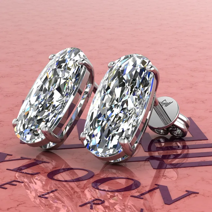 Earrings Leyloon Jewelry 7 CT x2 Elongated Cushion Cut Stud Basket Moissanite Earring