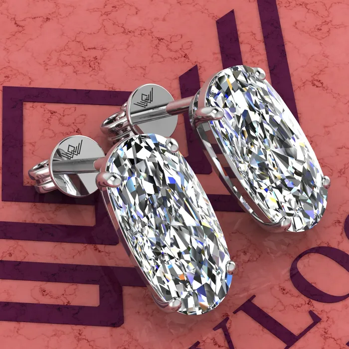 Earrings Leyloon Jewelry 7 CT x2 Elongated Cushion Cut Stud Basket Moissanite Earring