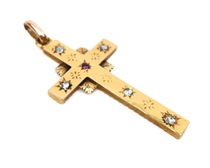 Isadoras A Necklaces Victorian Ruby Diamond Cross