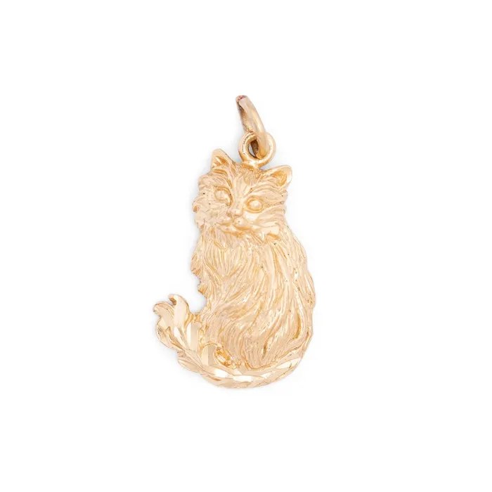 Long Hair Cat 14K Gold Charm Vintage Earrings