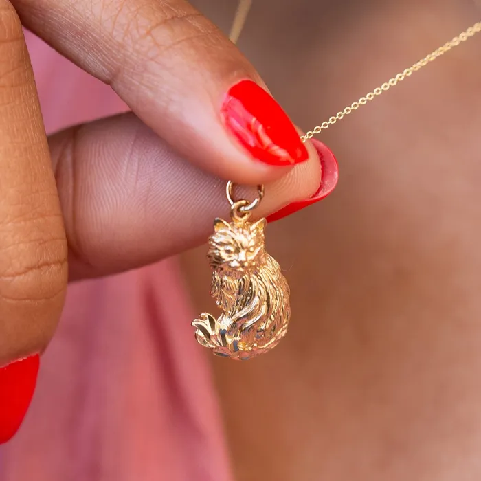 Long Hair Cat 14K Gold Charm Vintage Earrings