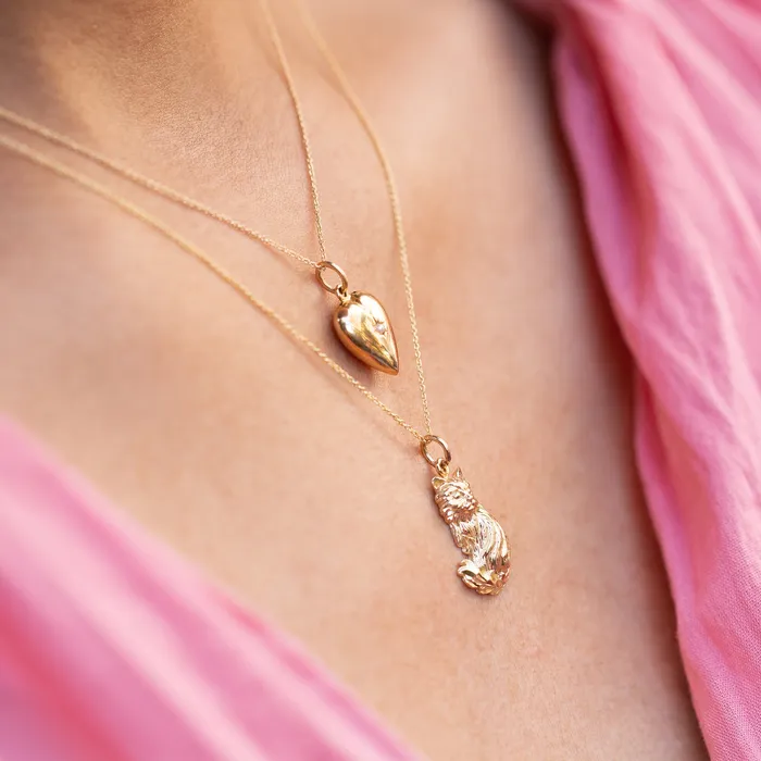 Long Hair Cat 14K Gold Charm Vintage Earrings