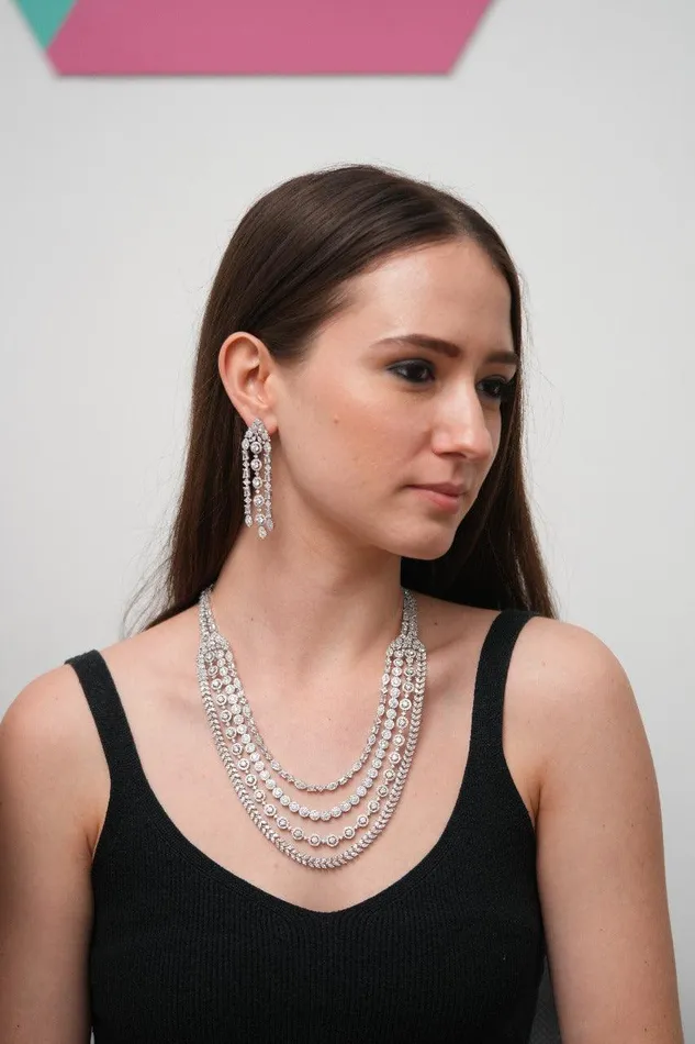 Necklaces Attrangi Layered Goddess 4 Row Diamond Set Necklaces Attrangi Layered Goddess 4 Row Diamond Set