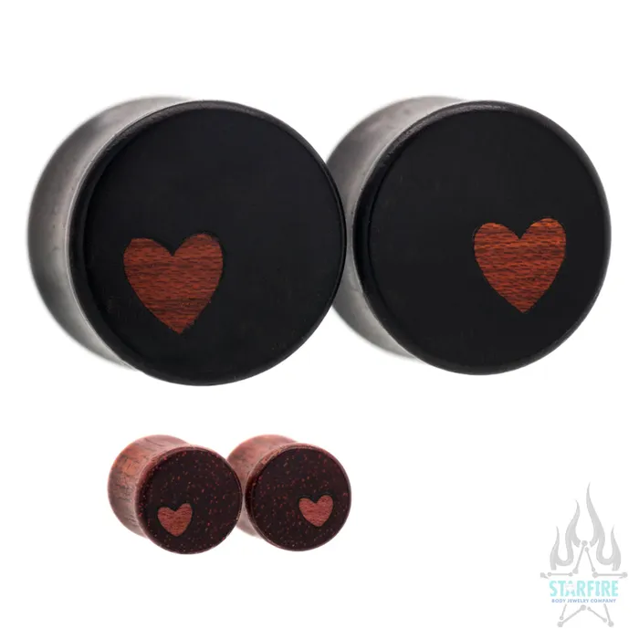Necklaces Omerica Organic Side Heart Wood Inlay Plugs