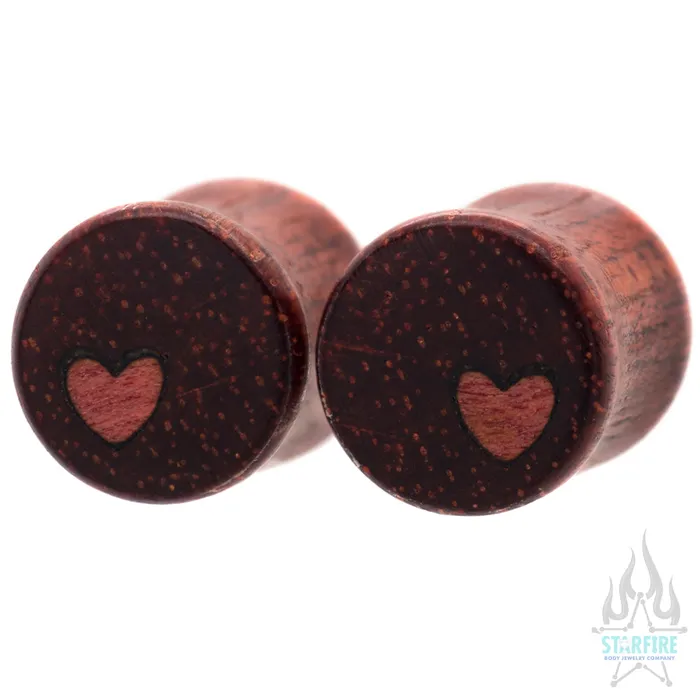Necklaces Omerica Organic Side Heart Wood Inlay Plugs
