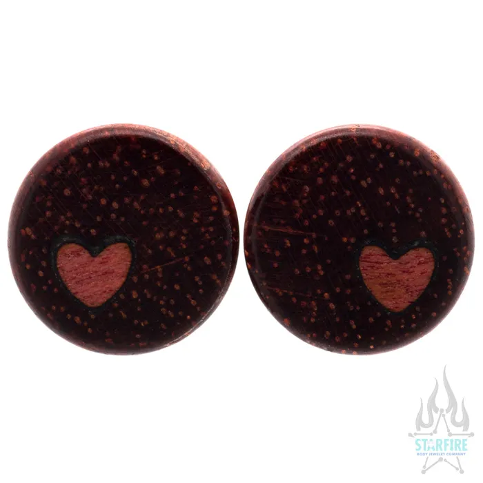 Necklaces Omerica Organic Side Heart Wood Inlay Plugs