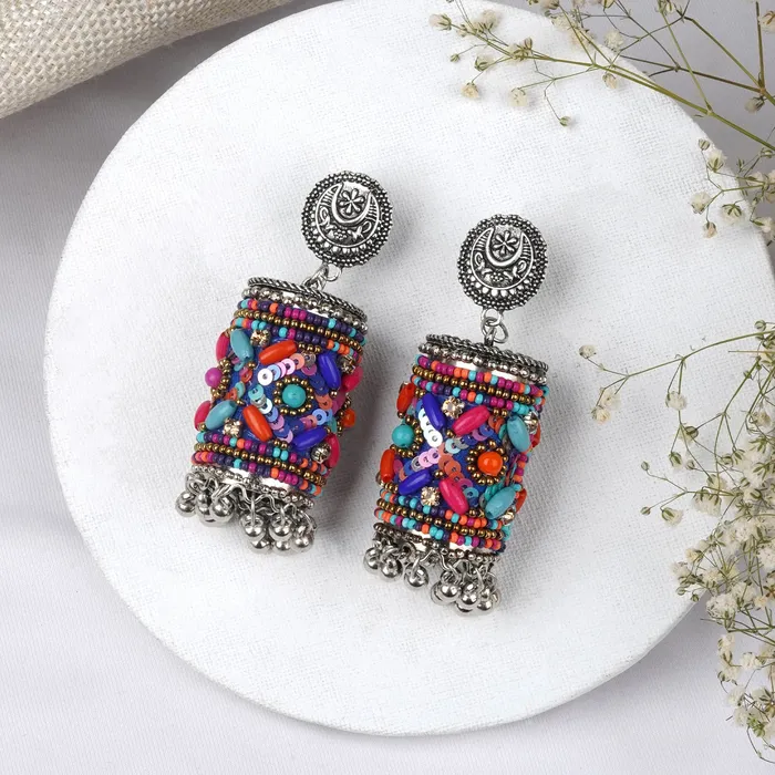 Teejh Ganavi Pink and Orange Stone Silver Oxidised Earring Teejh Earrings
