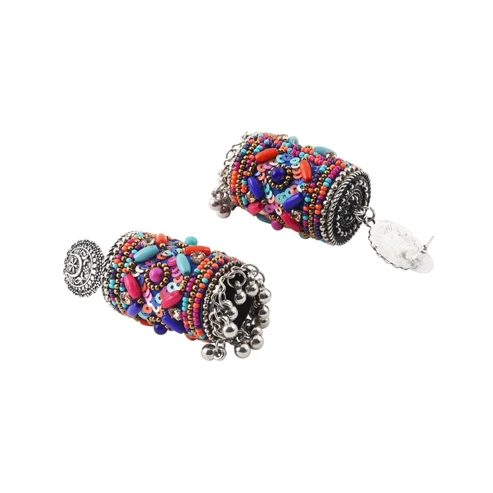 Teejh Ganavi Pink and Orange Stone Silver Oxidised Earring Teejh Earrings Teejh Ganavi Pink and Orange Stone Silver Oxidised Earring Teejh Earrings