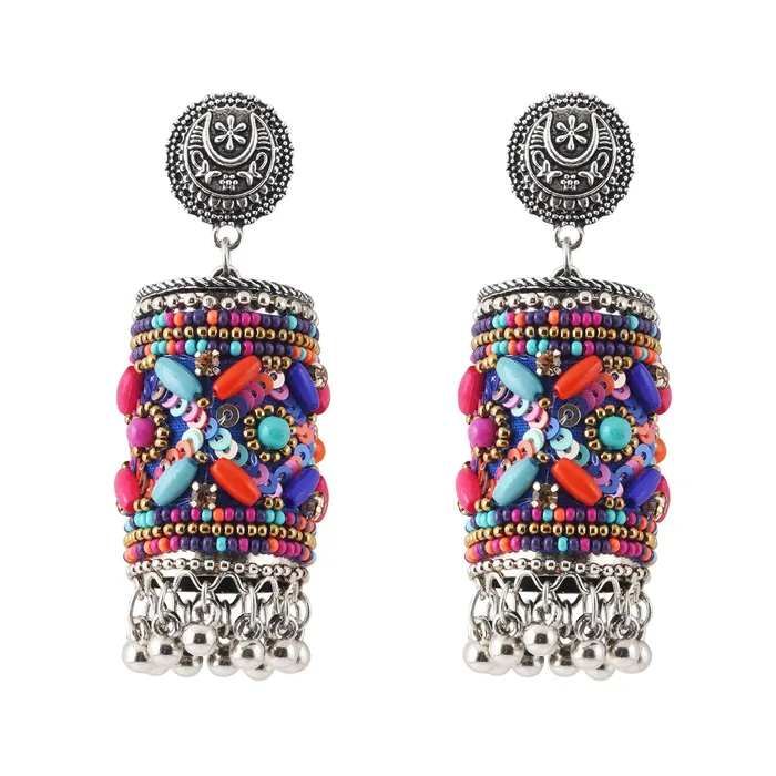Teejh Ganavi Pink and Orange Stone Silver Oxidised Earring Teejh Earrings Teejh Ganavi Pink and Orange Stone Silver Oxidised Earring Teejh Earrings