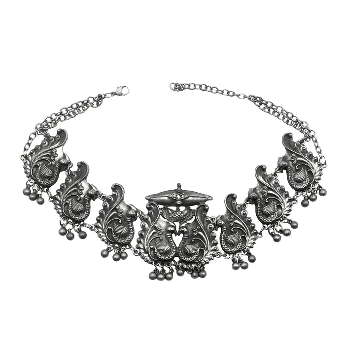 Teejh Suhani Peacock Silver Oxidised Necklace Set Teejh Necklaces Teejh Suhani Peacock Silver Oxidised Necklace Set Teejh Necklaces