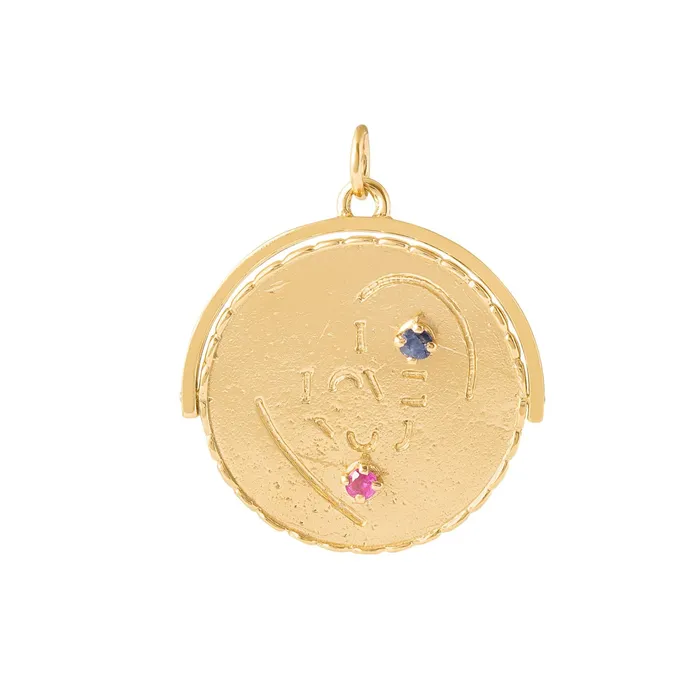 Vintage Necklaces Large 14k Gold Diamond Sapphire and Ruby I LOVE YOU Spinning Charm Vintage Necklaces Large 14k Gold Diamond Sapphire and Ruby I LOVE YOU Spinning Charm