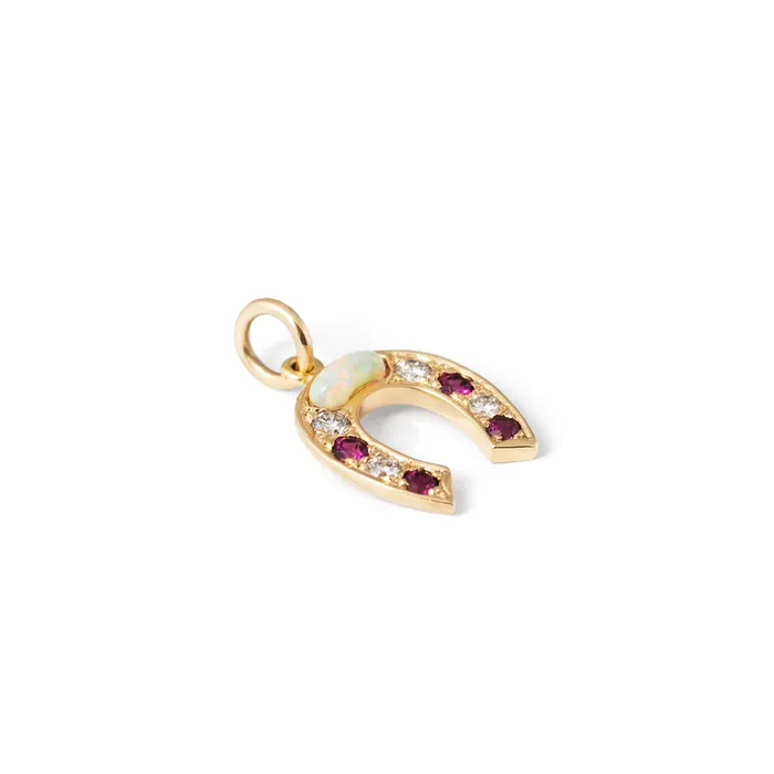Vintage Opal Diamond Ruby Horseshoe and 14k Gold Necklace Necklaces