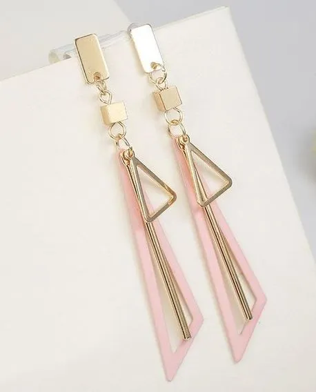 01 E42 Gold Light Pink Hollow Triangle Earrings Earrings