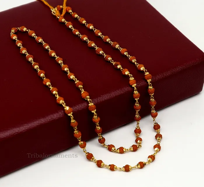 22kt yellow gold hallmarked 4 mm rudraksha chain necklace Gorgeous design customized beaded chain excellent wedding gifting jewelry ch262 TRIBAL ORNAMENTS Necklaces
