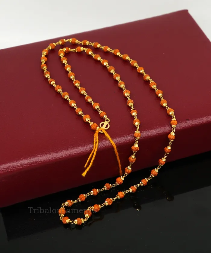 22kt yellow gold hallmarked 4 mm rudraksha chain necklace Gorgeous design customized beaded chain excellent wedding gifting jewelry ch262 TRIBAL ORNAMENTS Necklaces