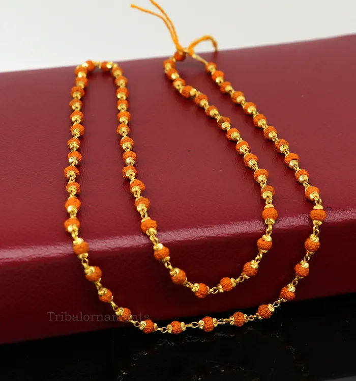 22kt yellow gold hallmarked 4 mm rudraksha chain necklace Gorgeous design customized beaded chain excellent wedding gifting jewelry ch262 TRIBAL ORNAMENTS Necklaces