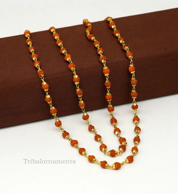 22kt yellow gold hallmarked 4 mm rudraksha chain necklace Gorgeous design customized beaded chain excellent wedding gifting jewelry ch262 TRIBAL ORNAMENTS Necklaces