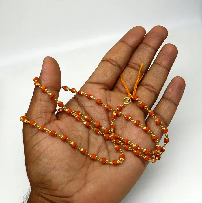 22kt yellow gold hallmarked 4 mm rudraksha chain necklace Gorgeous design customized beaded chain excellent wedding gifting jewelry ch262 TRIBAL ORNAMENTS Necklaces