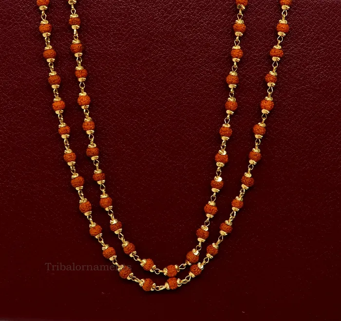 22kt yellow gold hallmarked 4 mm rudraksha chain necklace Gorgeous design customized beaded chain excellent wedding gifting jewelry ch262 TRIBAL ORNAMENTS Necklaces