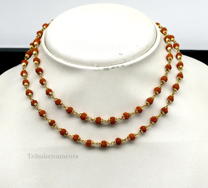 22kt yellow gold hallmarked 4 mm rudraksha chain necklace Gorgeous design customized beaded chain excellent wedding gifting jewelry ch262 TRIBAL ORNAMENTS Necklaces