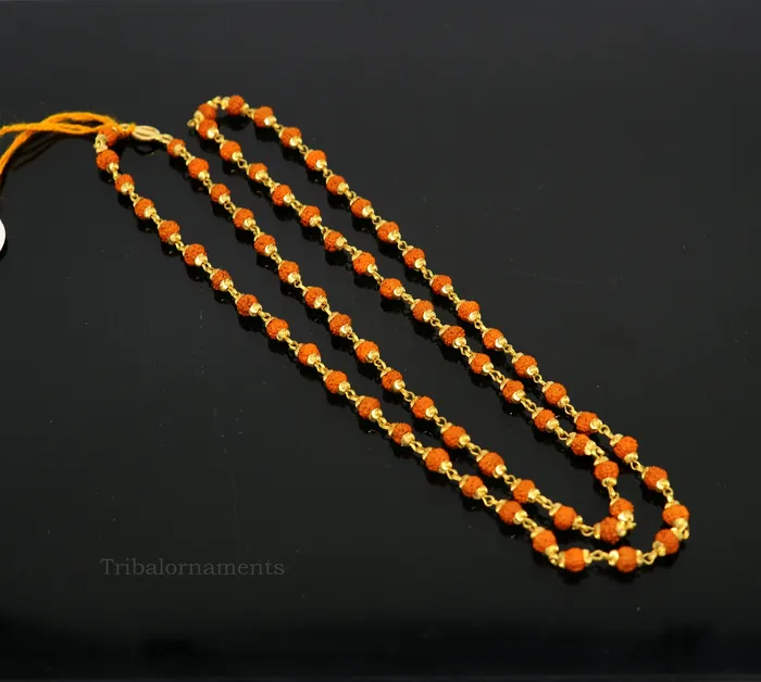 22kt yellow gold hallmarked 4 mm rudraksha chain necklace Gorgeous design customized beaded chain excellent wedding gifting jewelry ch262 TRIBAL ORNAMENTS Necklaces