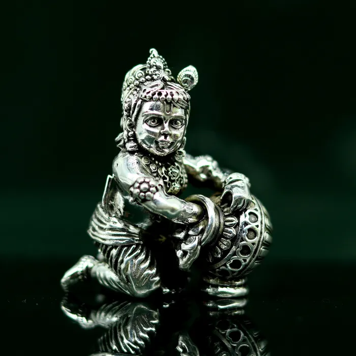 925 Sterling silver customized Idol Krishna Bal Gopal statue figurine Makkhan Gopal sculpture home temple utensil silver article su227 TRIBAL ORNAMENTS Rings