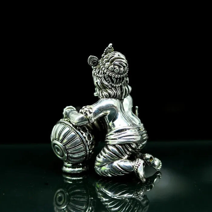925 Sterling silver customized Idol Krishna Bal Gopal statue figurine Makkhan Gopal sculpture home temple utensil silver article su227 TRIBAL ORNAMENTS Rings