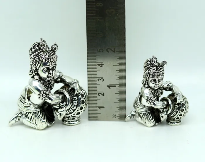 925 Sterling silver customized Idol Krishna Bal Gopal statue figurine Makkhan Gopal sculpture home temple utensil silver article su227 TRIBAL ORNAMENTS Rings