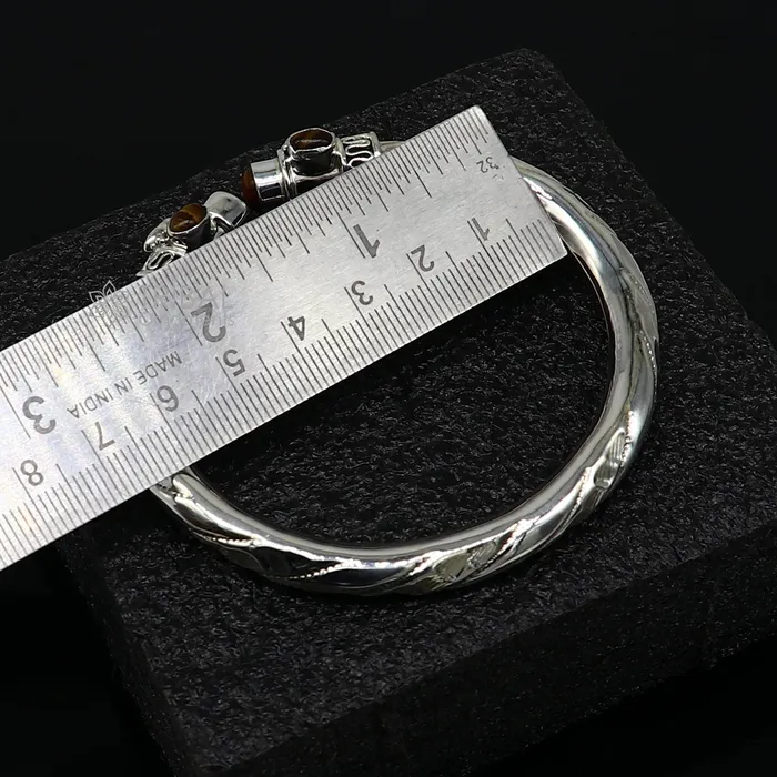925 sterling silver fabulous tiger eyes stone handmade bangle bracelet kada unisex customized trendy stylish jewelry from india nsk715 TRIBAL ORNAMENTS Bracelets