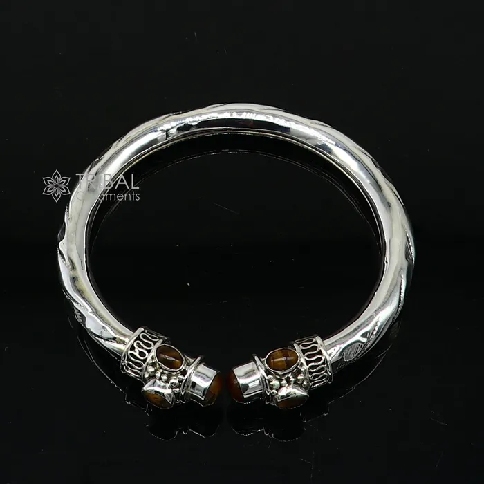 925 sterling silver fabulous tiger eyes stone handmade bangle bracelet kada unisex customized trendy stylish jewelry from india nsk715 TRIBAL ORNAMENTS Bracelets