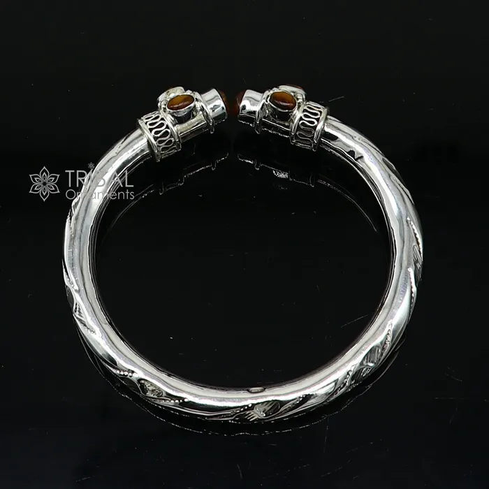 925 sterling silver fabulous tiger eyes stone handmade bangle bracelet kada unisex customized trendy stylish jewelry from india nsk715 TRIBAL ORNAMENTS Bracelets