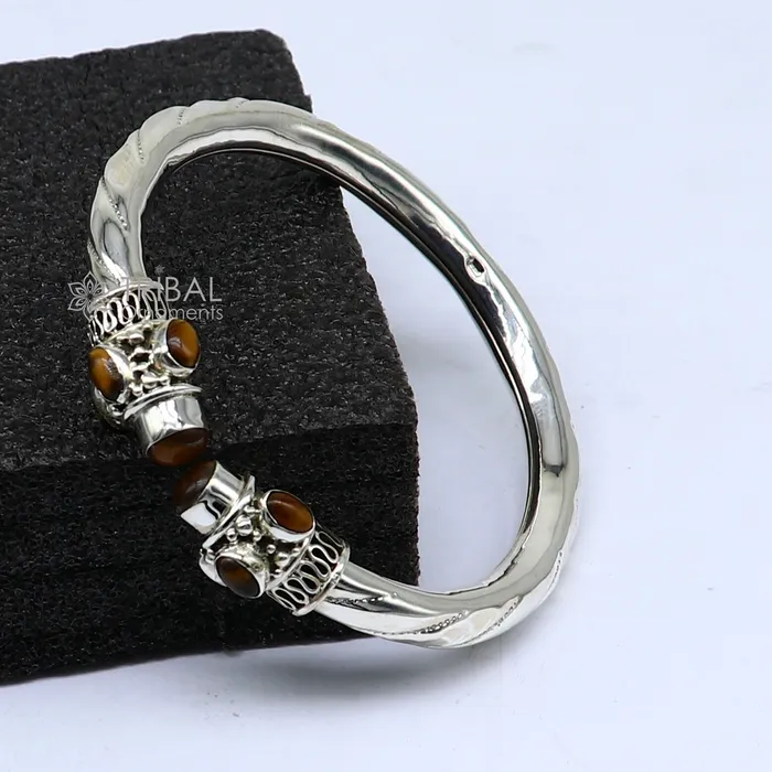 925 sterling silver fabulous tiger eyes stone handmade bangle bracelet kada unisex customized trendy stylish jewelry from india nsk715 TRIBAL ORNAMENTS Bracelets