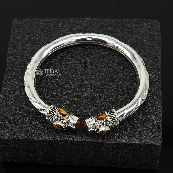 925 sterling silver fabulous tiger eyes stone handmade bangle bracelet kada unisex customized trendy stylish jewelry from india nsk715 TRIBAL ORNAMENTS Bracelets