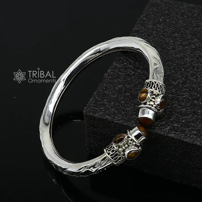 925 sterling silver fabulous tiger eyes stone handmade bangle bracelet kada unisex customized trendy stylish jewelry from india nsk715 TRIBAL ORNAMENTS Bracelets