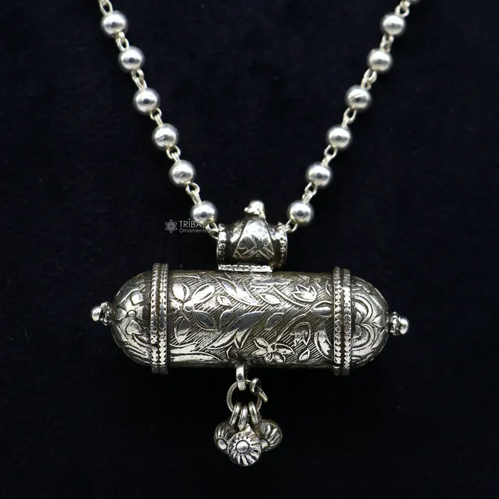 925 Sterling silver handmade Ethnic cultural tribal pendant with wax filled silver beaded necklace traditional choker brides jewelry set655 TRIBAL ORNAMENTS Necklaces
