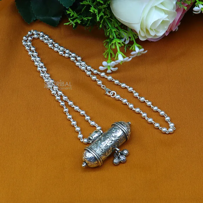 925 Sterling silver handmade Ethnic cultural tribal pendant with wax filled silver beaded necklace traditional choker brides jewelry set655 TRIBAL ORNAMENTS Necklaces