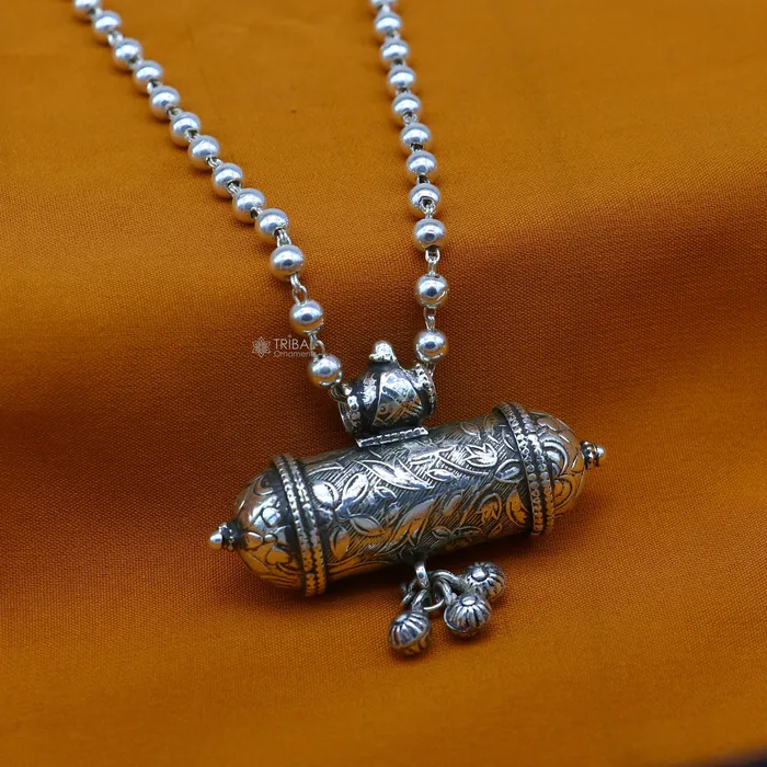 925 Sterling silver handmade Ethnic cultural tribal pendant with wax filled silver beaded necklace traditional choker brides jewelry set655 TRIBAL ORNAMENTS Necklaces