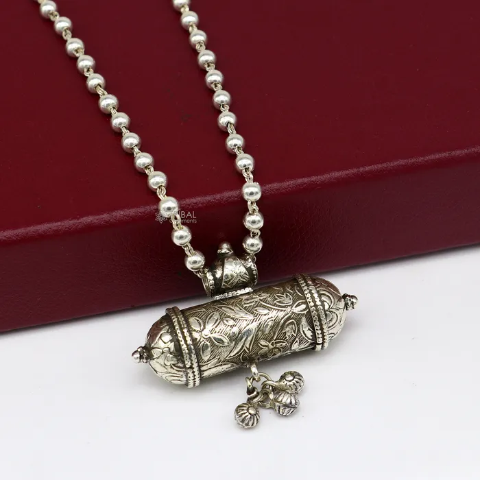 925 Sterling silver handmade Ethnic cultural tribal pendant with wax filled silver beaded necklace traditional choker brides jewelry set655 TRIBAL ORNAMENTS Necklaces