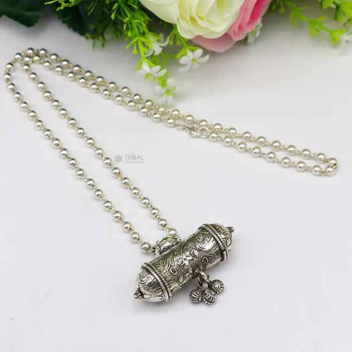 925 Sterling silver handmade Ethnic cultural tribal pendant with wax filled silver beaded necklace traditional choker brides jewelry set655 TRIBAL ORNAMENTS Necklaces